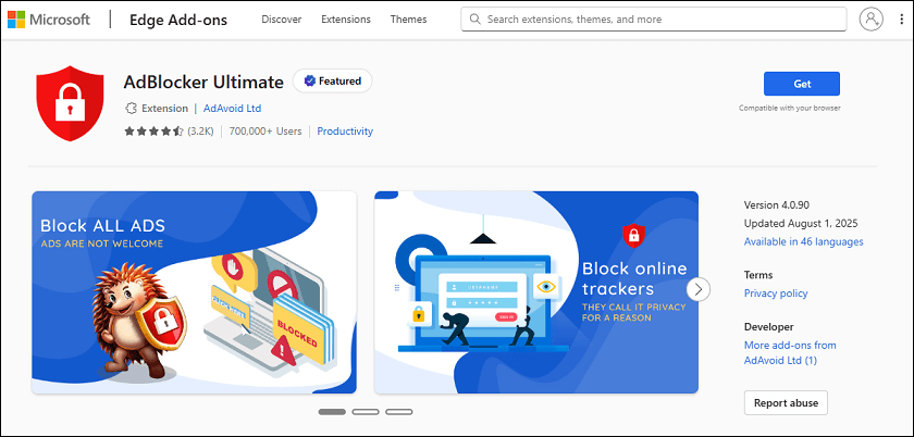 AdBlocker Ultimate on Microsoft Edge Add-ons