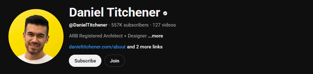 The channel homepage of Daniel Titchener