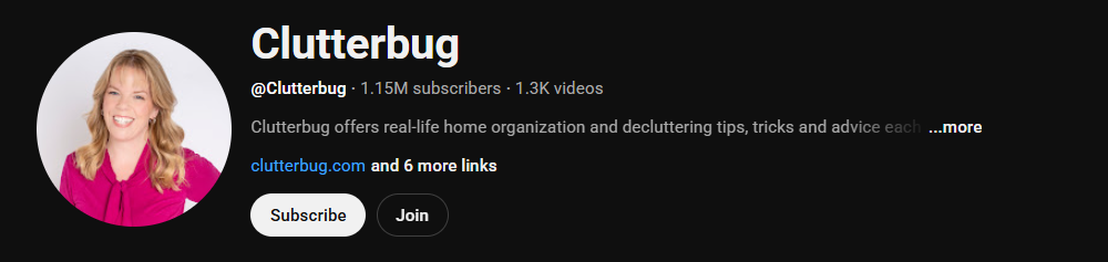 The channel homepage of Clutterbug