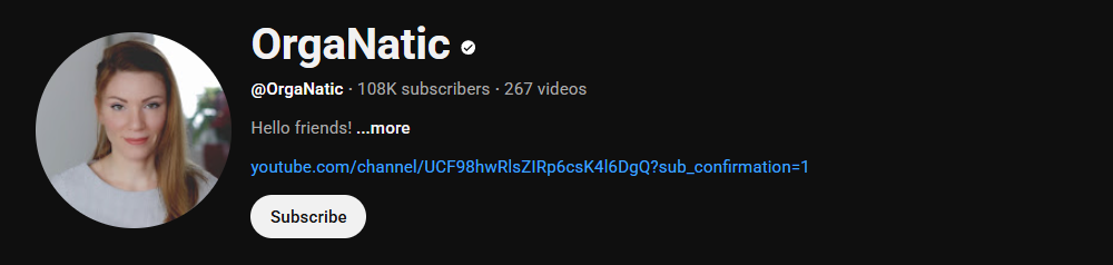 The channel homepage of OrgaNatic