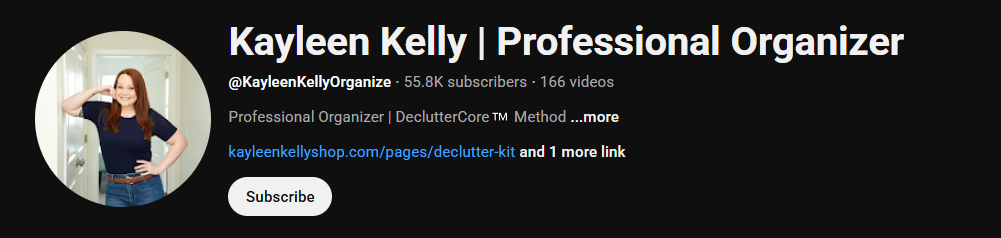 The channel homepage of Kayleen Kelly