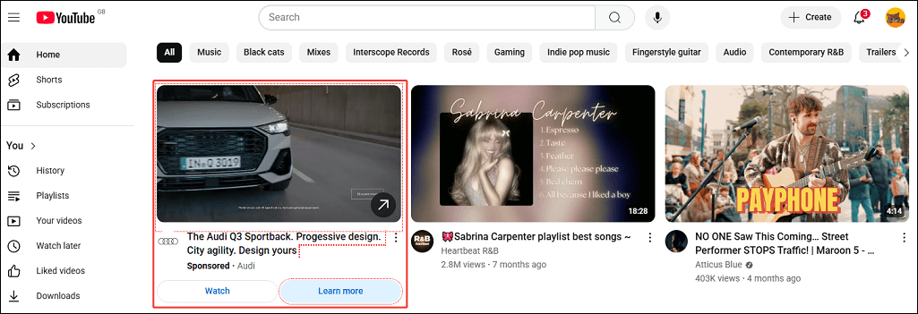 The in-feed ads on YouTube’s Home Feed