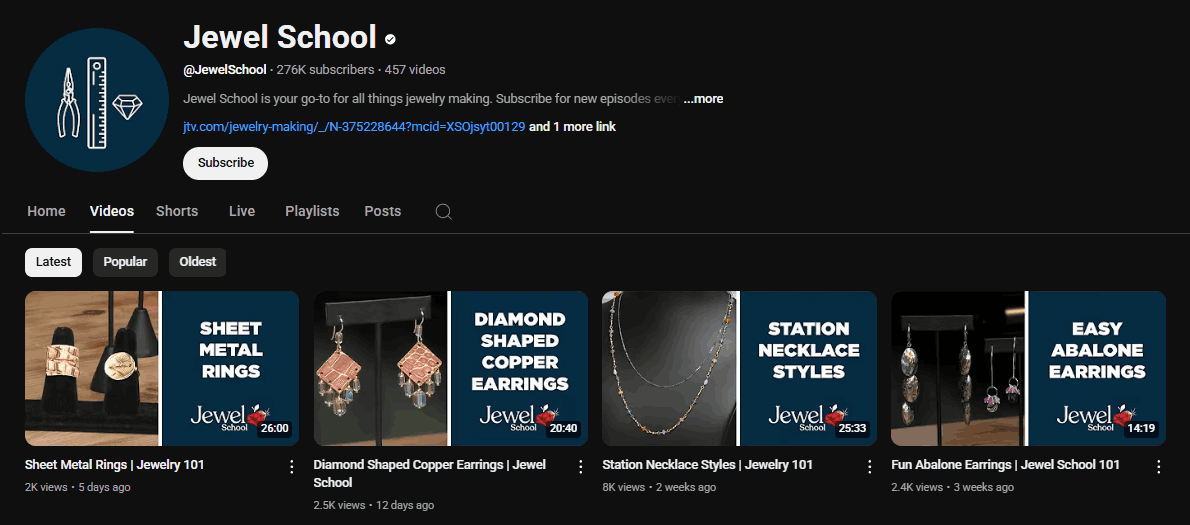 The channel homepage of Jewel School
