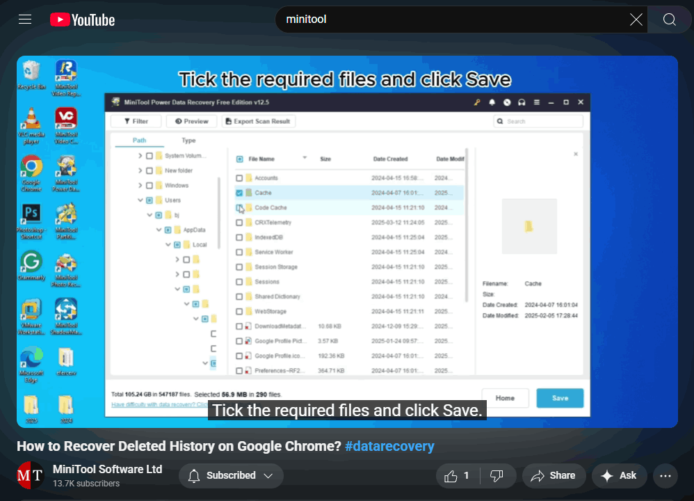 The screen recording tutorial video of MiniTool Software Ltd on YouTube