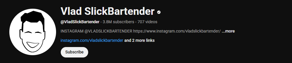 The channel homepage of Vlad SlickBartender