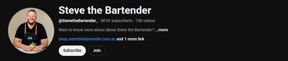 The channel homepage of Steve the Bartender