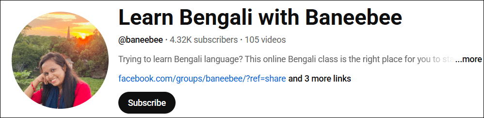 Subscribe to the Learn Bengali with Baneebee YouTube channel to learn Bengali