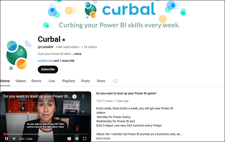 The homepage of the Curbal channel on YouTube