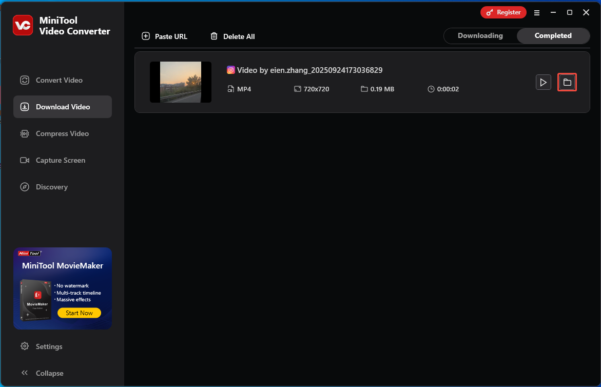 Click on the folder icon to locate the downloaded Instagram videos in MiniTool Video Converter