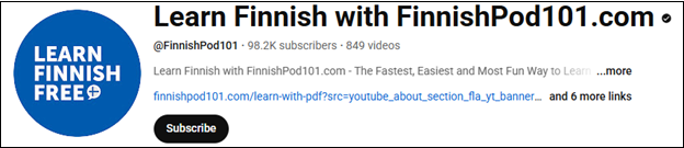The channel interface of Learn Finnish with FinnishPod101.com