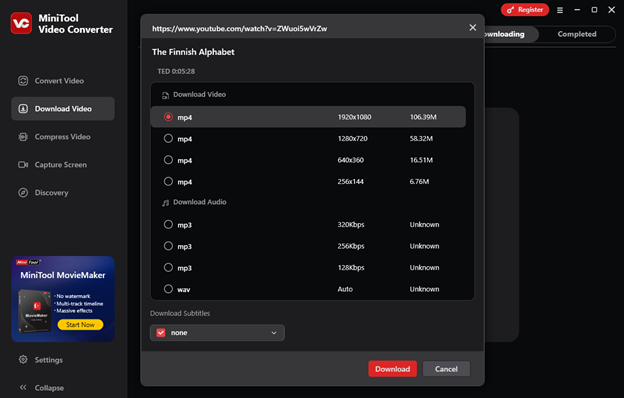 Download Finnish YouTube video with MiniTool Video Converter