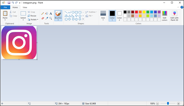 Edit the Instagram screenshot with Paint
