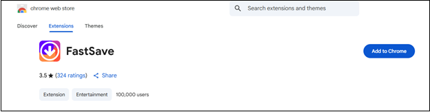FastSave extension interface on Chrome Web Store