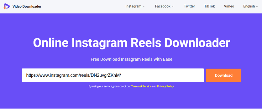 Paste the Instagram Reels video URL and click on the Download button on viddown.net