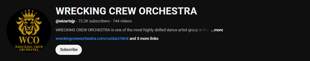 The channel homepage of WRECKING CREW ORCHESTRA