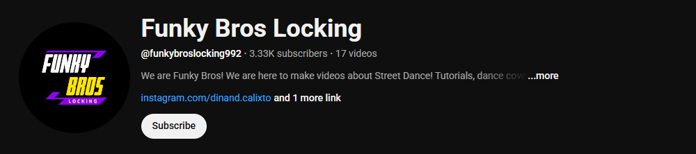 The channel homepage of Funky Bros Locking