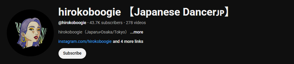 The channel homepage of hirokoboogie