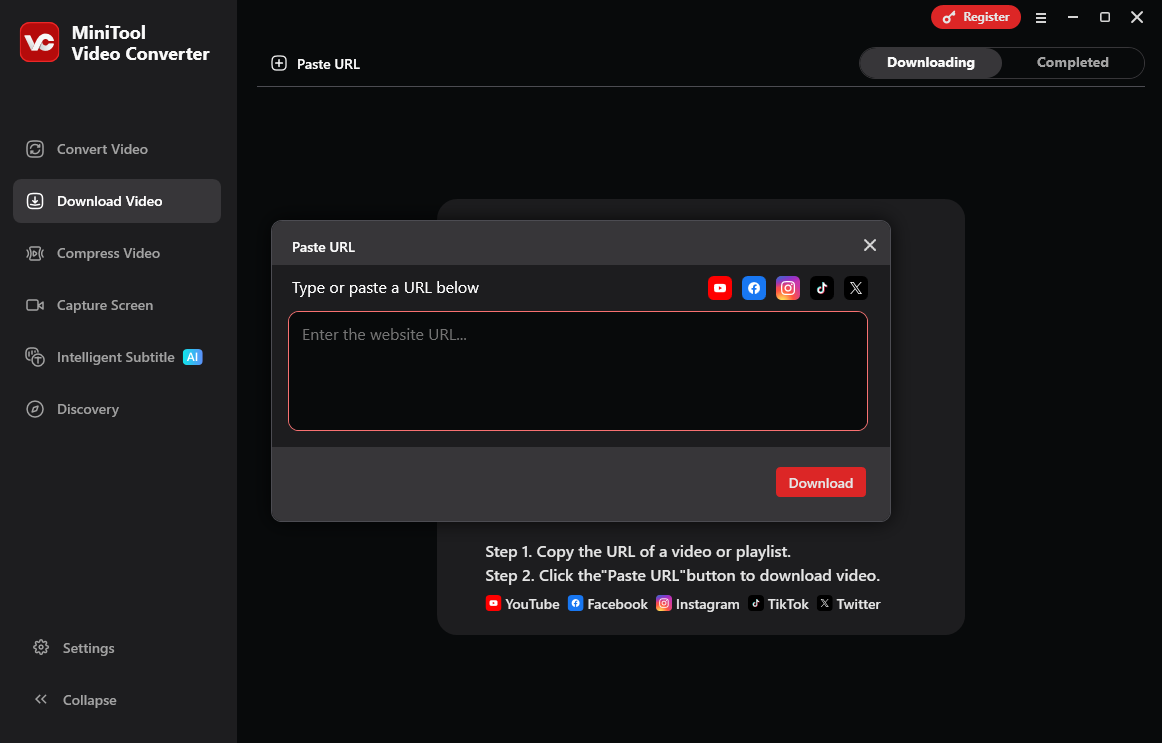 The Download Video interface of MiniTool Video Converter