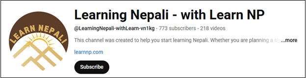The channel interface of Learning Nepali - with Learn NP