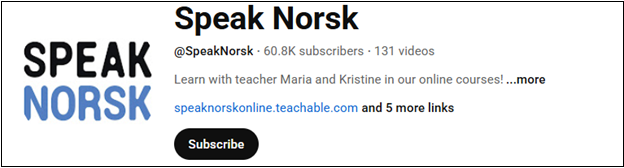 The YouTube channel interface of Speak Norsk