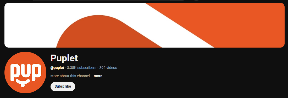 Screenshot of the Puplet’s channel homepage