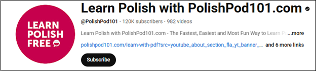 The channel interface of Learn Polish with PolishPod101.com