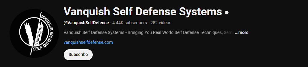 The channel homepage of Vanquish Self Defense Systems