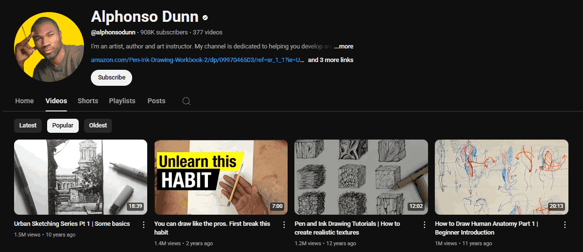The channel homepage of Alphonso Dunn
