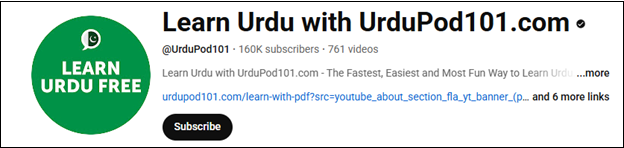 The channel interface of Learn Urdu with UrduPod101.com
