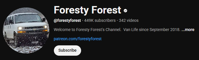 The van life YouTube channel interface of Foresty Forest