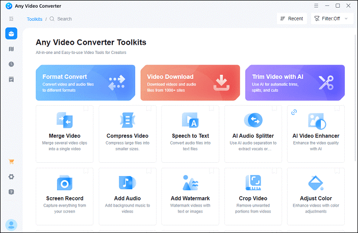 A interface principal do Any Video Converter