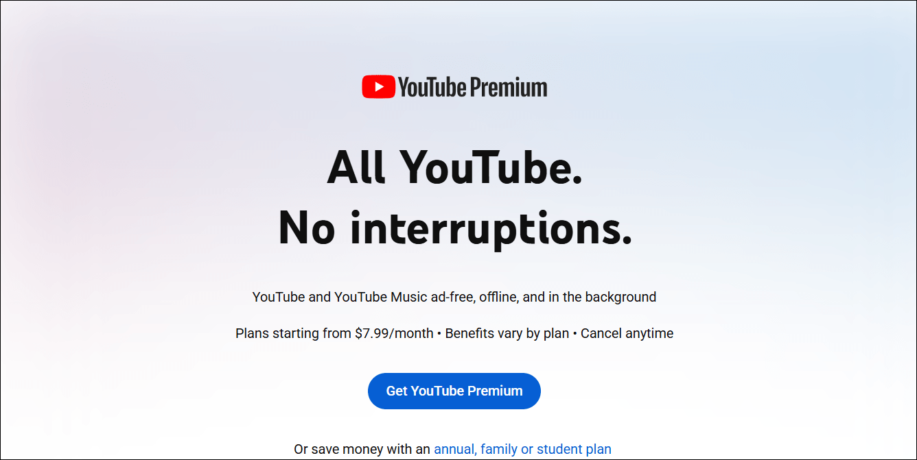 The subscription interface of YouTube