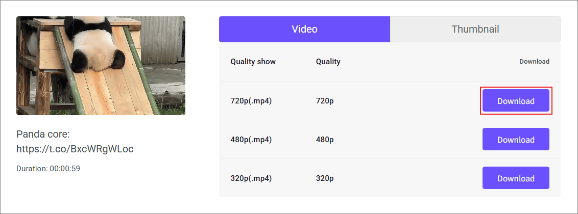 必要な画質オプションを選択し、「Download」ボタンをクリック