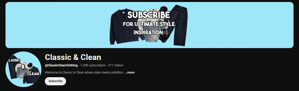 The channel homepage of Classic & Clean