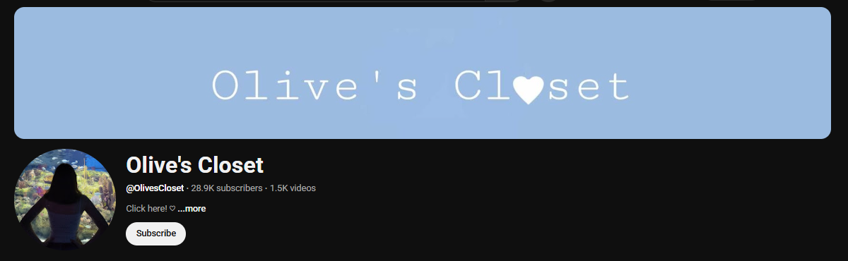 The channel homepage of Olive’s Closet