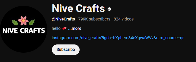 The YouTube paper cutting channel interface of Nive Crafts