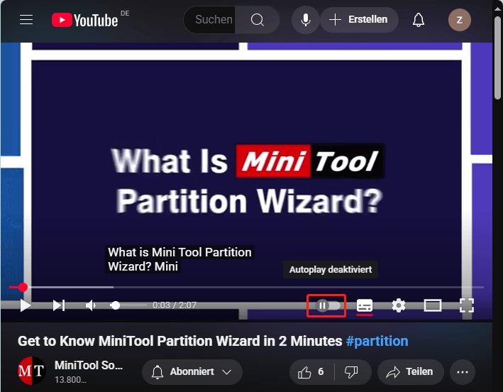 In YouTube deaktivieren Sie die Autoplay-Funktion