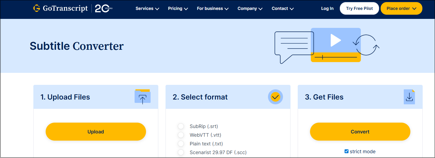 The main interface of GoTranscript