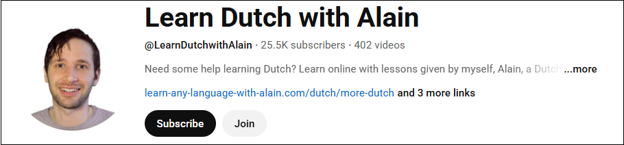 The channel interface of Learn Dutch with Alain