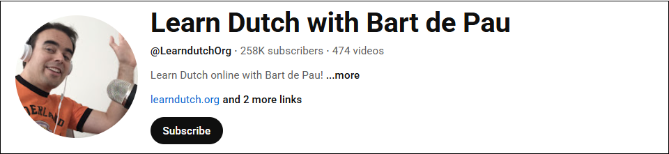 The channel interface of Learn Dutch with Bart de Pau