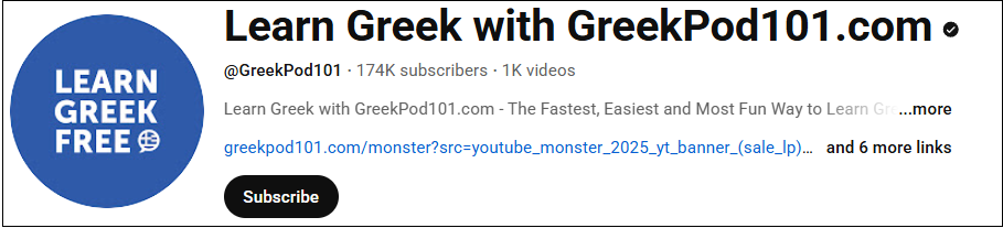 The channel interface of Learn Greek with GreekPod101.com