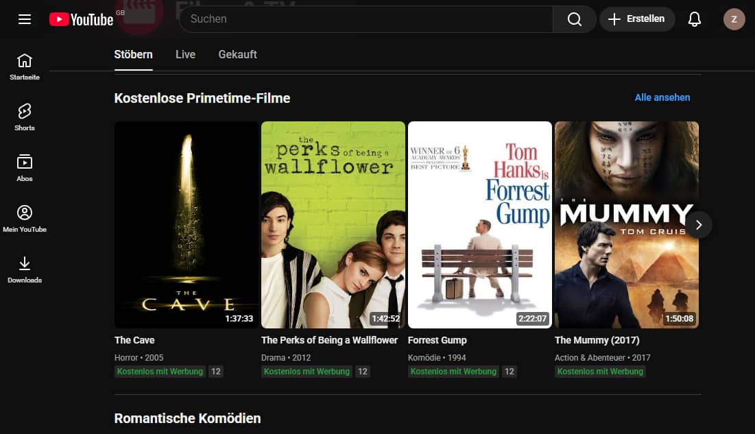 Kostenlose Kriegsfilme mit Werbung über YouTube Movies and TV ansehen