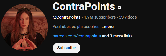The interface of the commentary YouTuber’s channel, ContraPoints