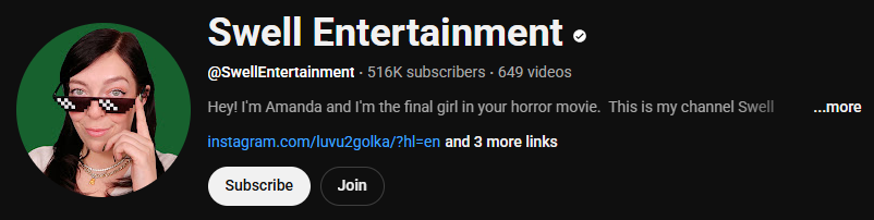 The interface of the commentary YouTuber’s channel, Swell Entertainment