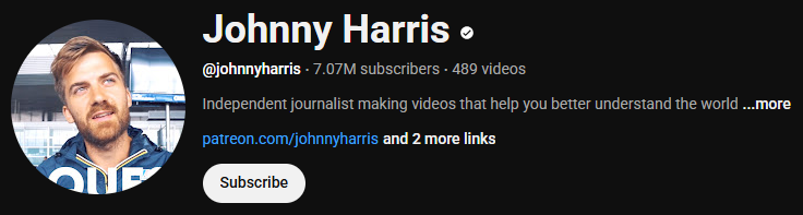 The interface of the commentary YouTuber’s channel, Johnny Harris