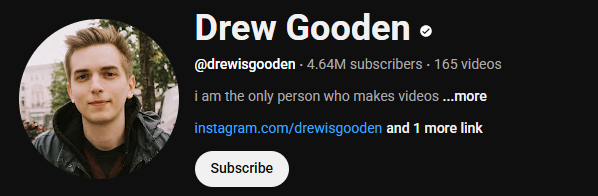 The interface of the commentary YouTuber’s channel, Drew Gooden