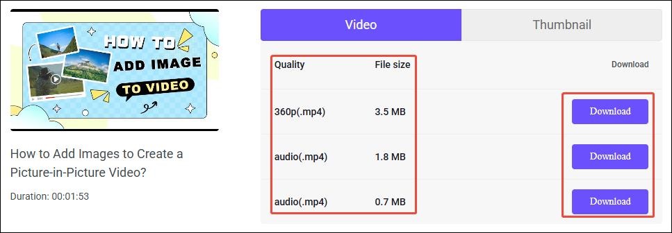 Choose the output video quality and click on Download to save the YouTube video on viddown.net