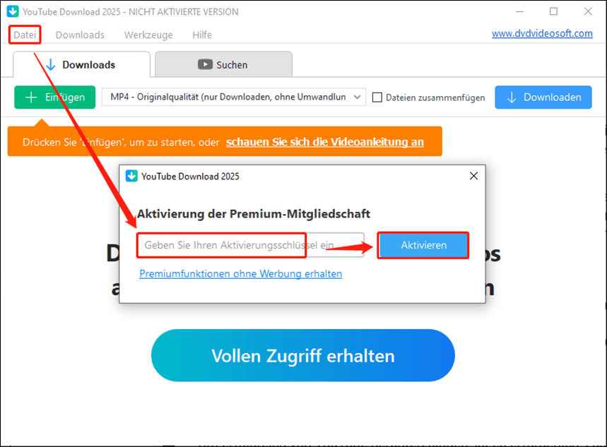 Premium in DVDVideoSoft aktivieren