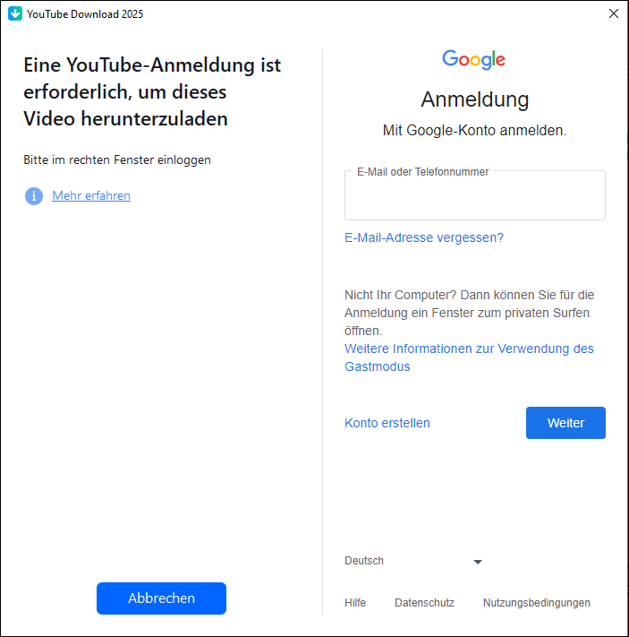 Melden Sie sich in Ihrem Google-Konto in DVDVideoSoft an