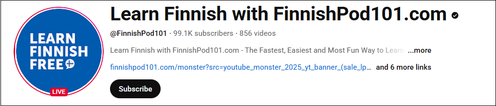 The channel interface of Learn Finnish with FinnishPod101.com
